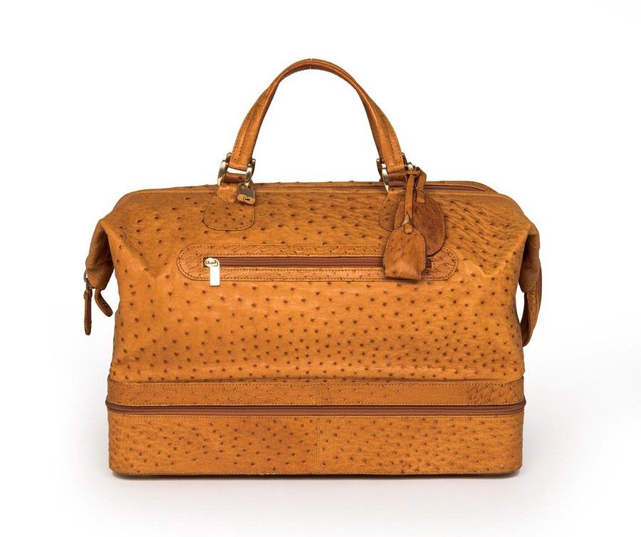 Tan Ostrich Travel Bag with Lockable Compartments - Luggage ...