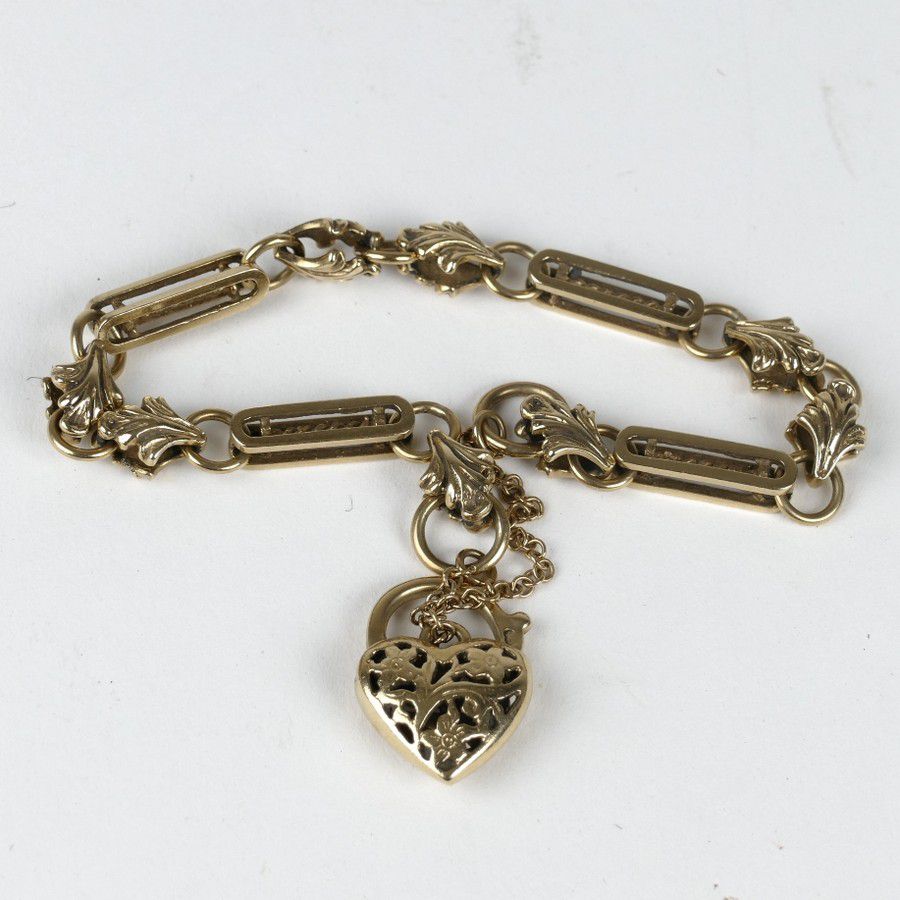 Ornate 9ct Gold Link Bracelet with Filigree Padlock Clasp - Bracelets ...