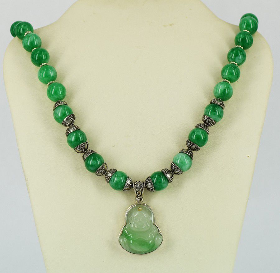 Malaysian Jade Buddha Necklace with Silver Accents - Necklace/Chain ...