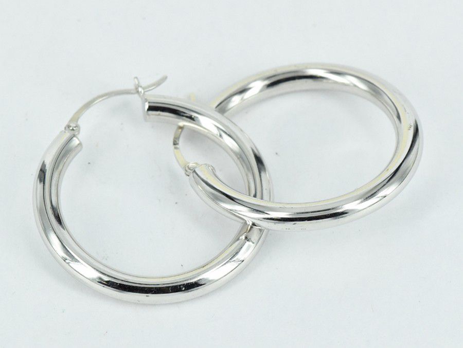 9ct White Gold Loop Earrings - Simple Design - Earrings - Jewellery