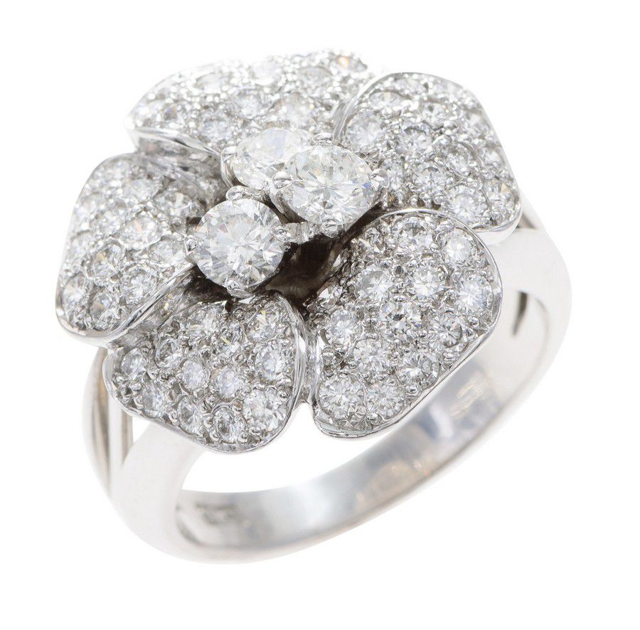 Diamond Flower Cluster Ring in 18ct White Gold - Rings - Jewellery