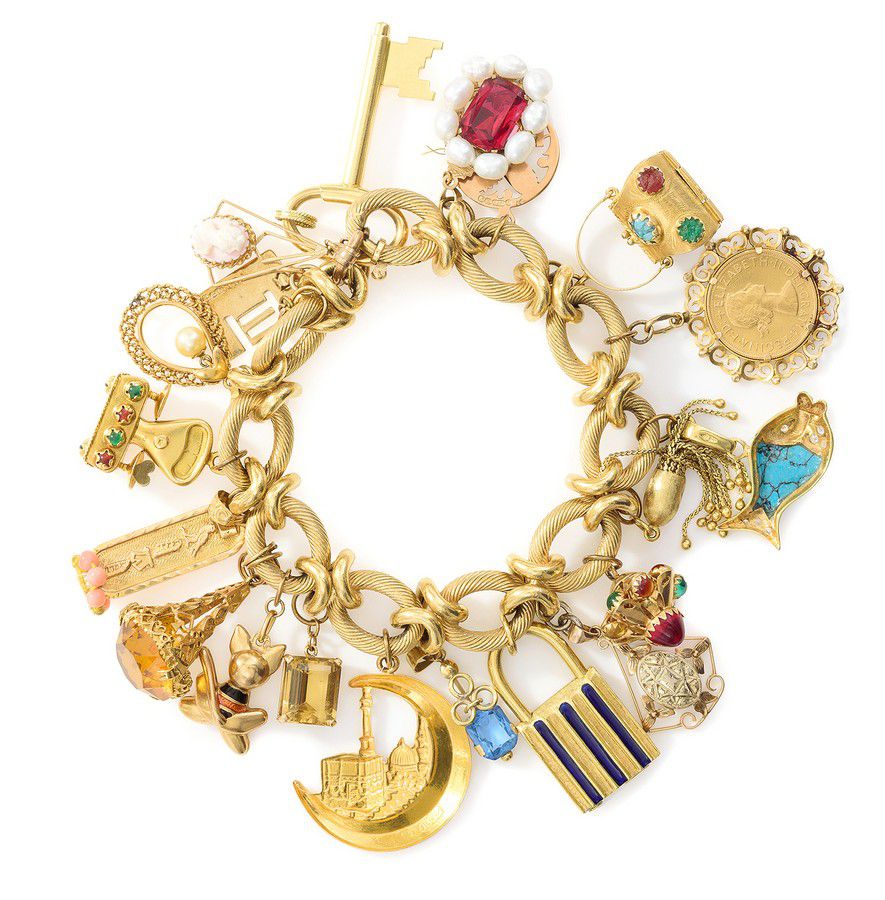 18ct Gold Charm Bracelet with Assorted Charms - Bracelets/Bangles ...