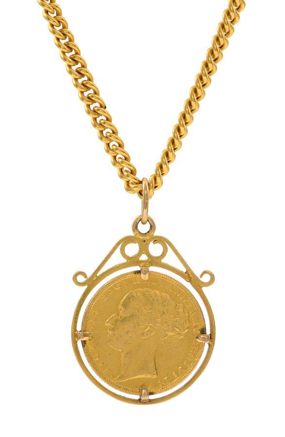 1880 Gold Sovereign Pendant with 22ct Chain - Pendants/Lockets - Jewellery