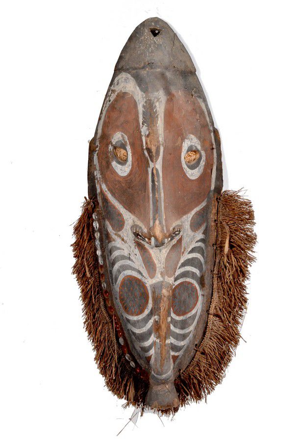 Sepik River Polychrome Spirit Mask with Grass Beard - New Guinean - Tribal