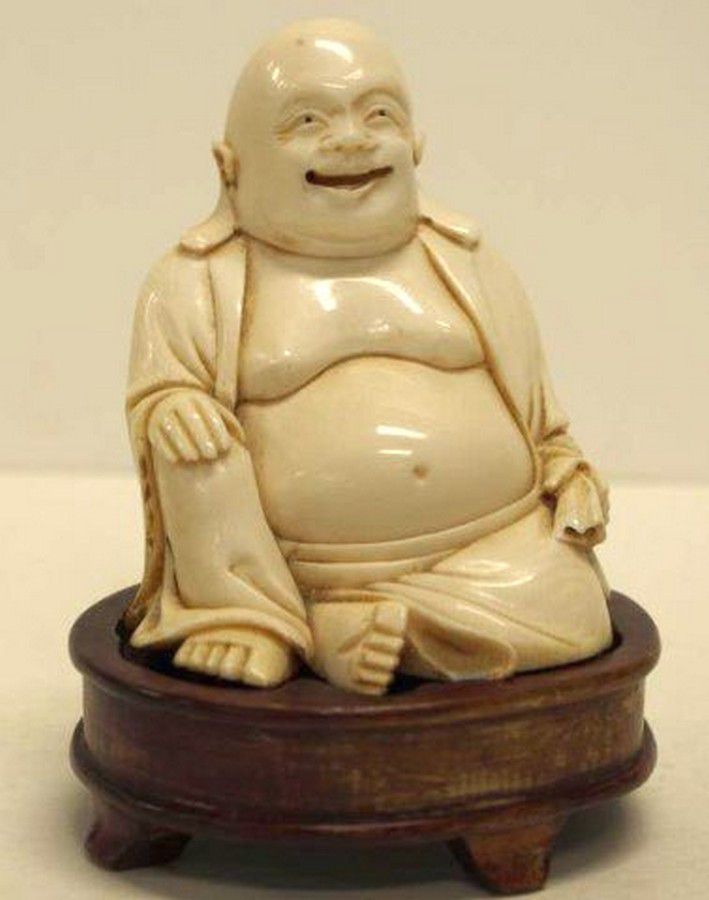 Antique Carved Ivory Laughing Buddha Figure - Ivory - Oriental