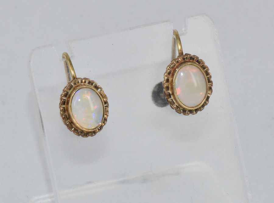 Opal Inset Gold Earrings With Screw Backing - Earrings - Jewellery