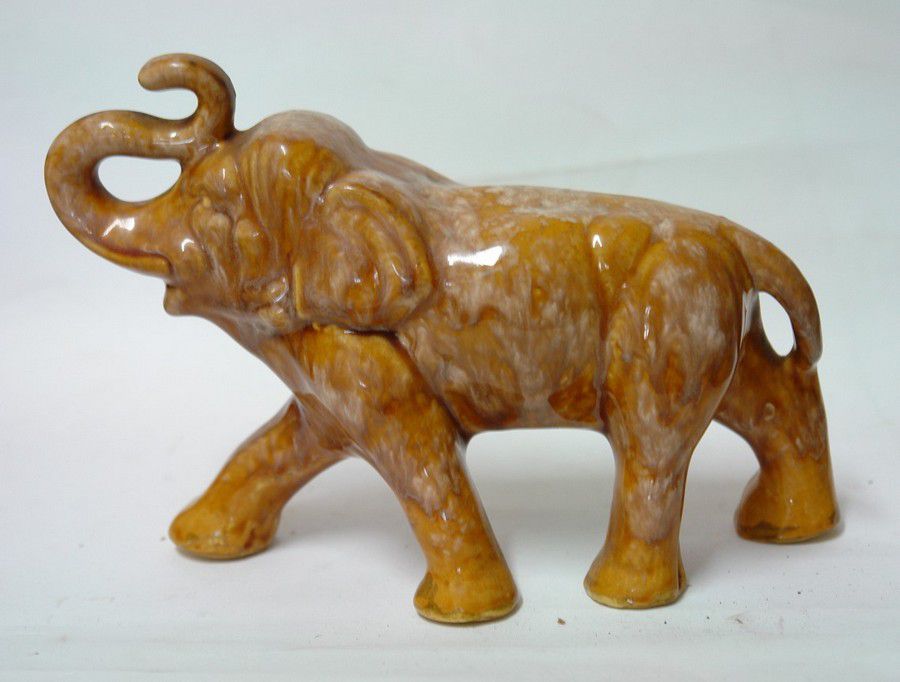 Ambrico (Early Crown Lynn) trickle glazed elephant, brown with… - Crown Lynn  - Ceramics