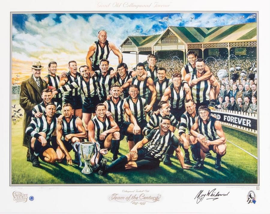 COLLINGWOOD MAGPIES TEAM OF THE CENTURY JAME COOPER PRINT BUCKLEY SHAW DAICOS 