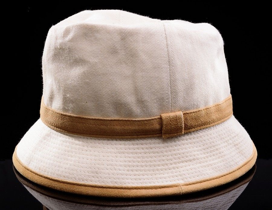 Hermes Linen Hat with Tan Leather Trim, Size 57 - Headwear - Costume