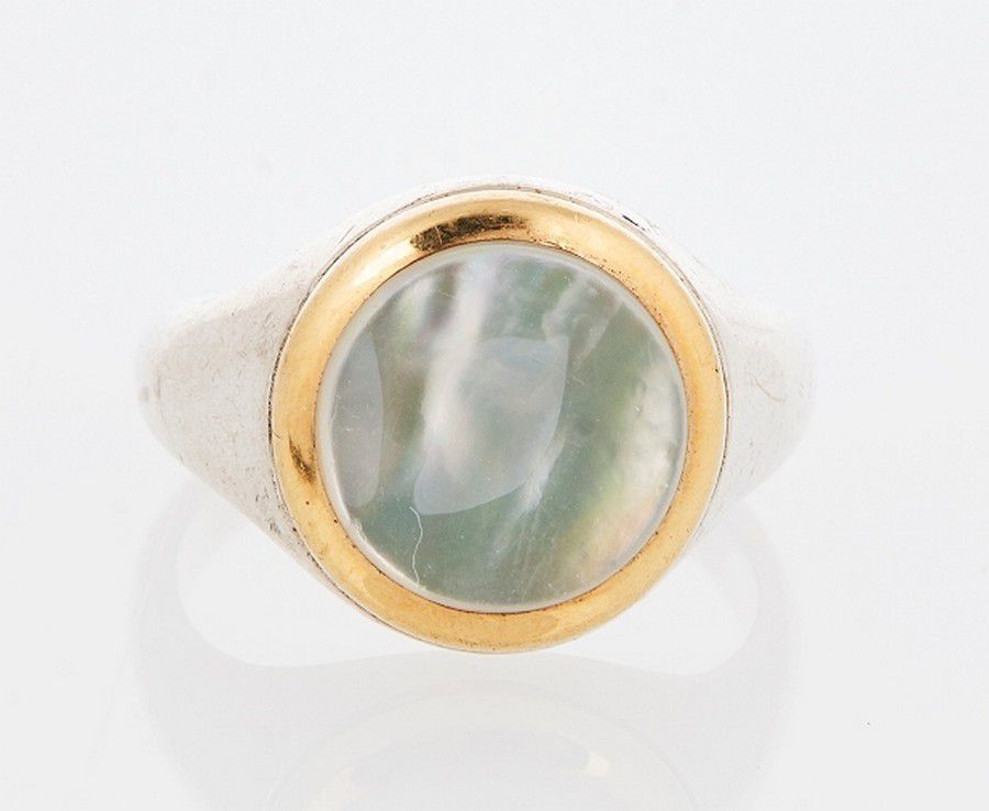 Tiffany Mother-of-Pearl Signet Ring, 18ct Gold & Silver - Rings - Jewellery