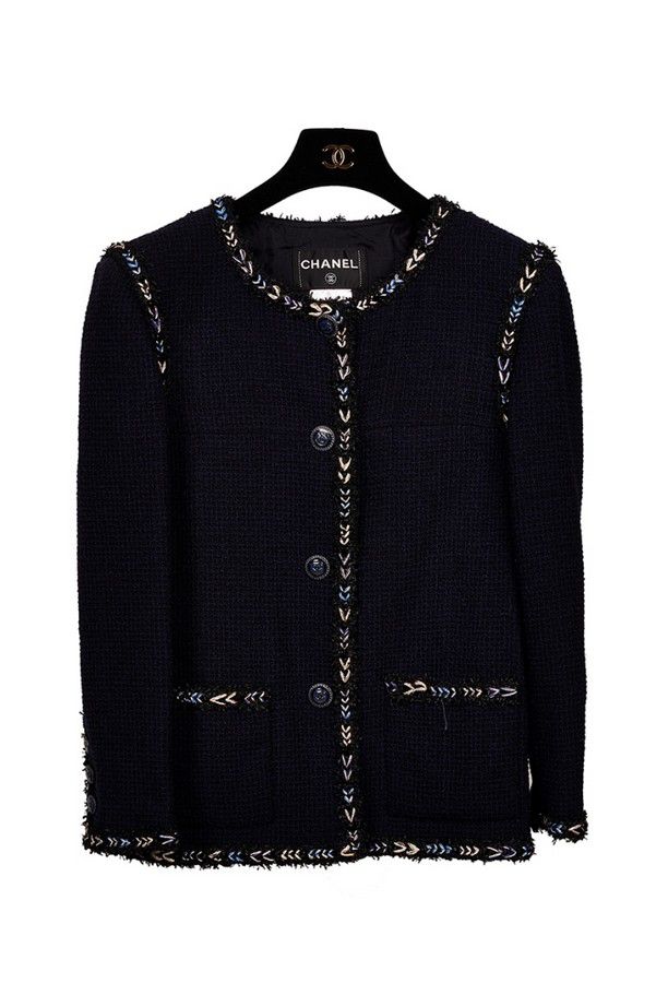 Chanel Navy Tweed Jacket with Metallic Trim - Clothing - Women's ...