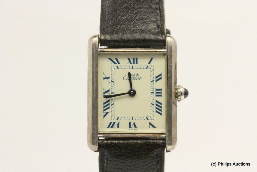 Cartier Sterling Silver Quartz Watch with Leather Strap - Watches ...