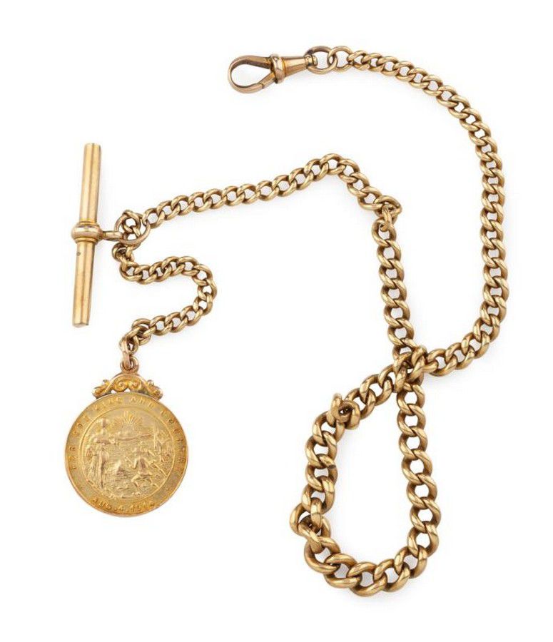 9ct Gold Fob Chain with World War I Departure Fob - Necklace/Chain ...