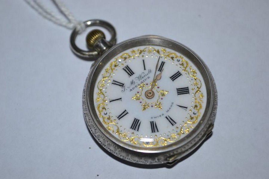 Antique Porcelain Dial Sterling Silver Fob Watch by J.M. Wendt ...