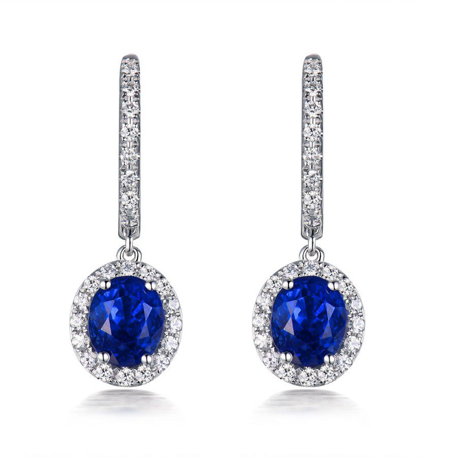 Blue Sapphire and Diamond Cluster Earrings - Earrings - Jewellery