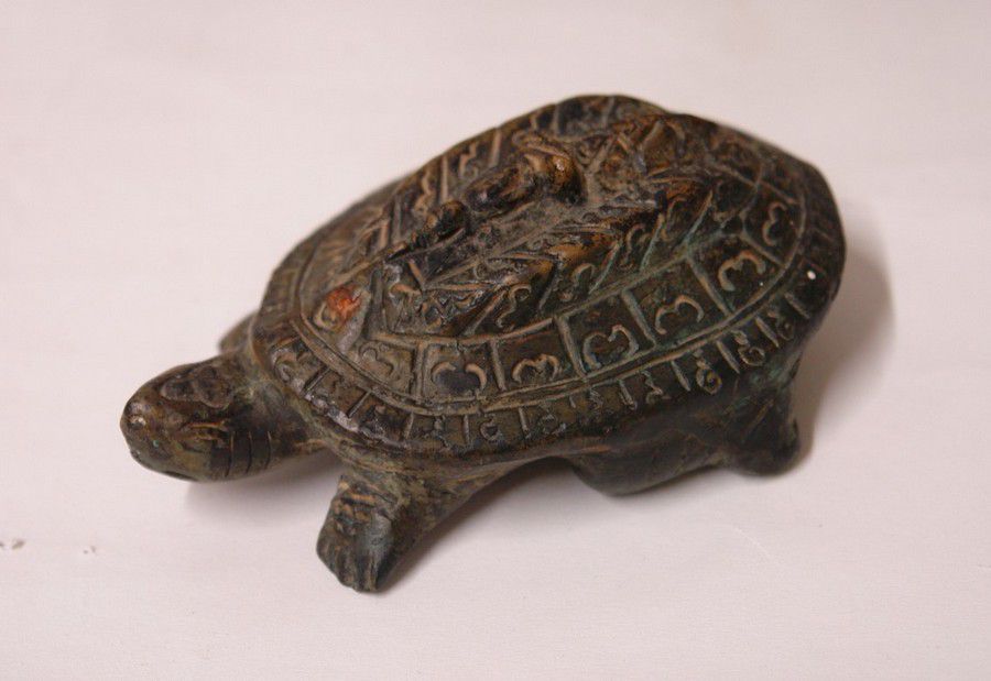 Bronze Tortoise with Buddha and Calligraphy - Bronze - Oriental