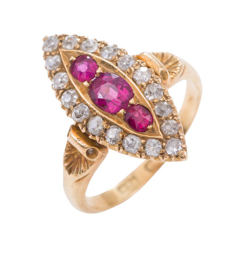 Marquise Ruby and Diamond Cluster Ring - Rings - Jewellery