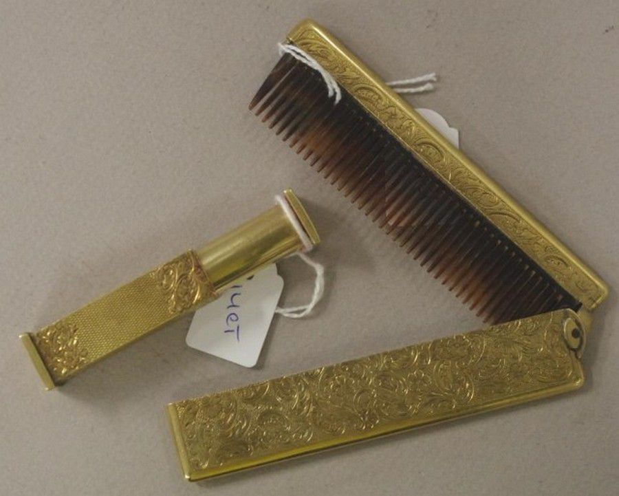 14ct gold lipstick & comb holder, tested as 14ct gold with… - Personal ...