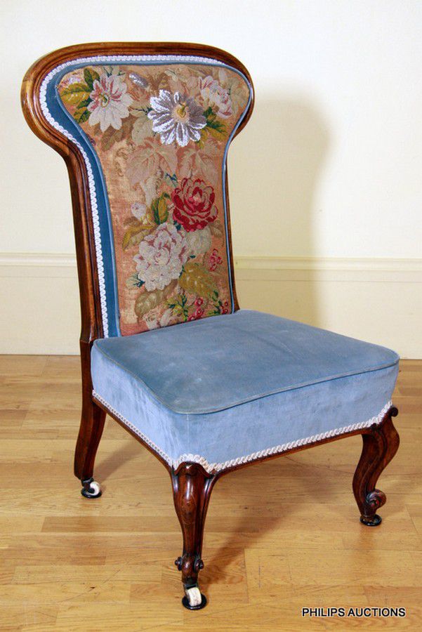 Victorian Needlepoint Chair with Floral Tapestry and Cabriole Legs