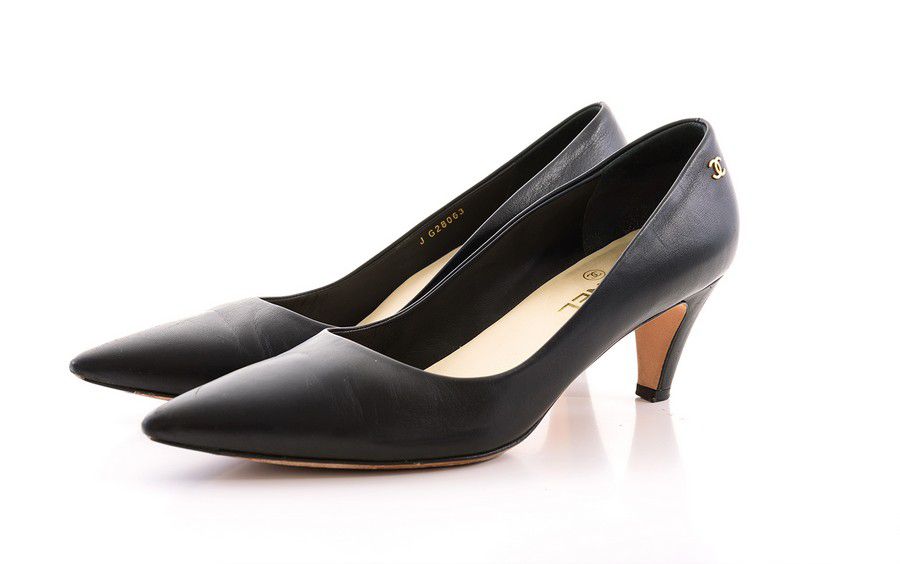 Chanel Black Leather Heeled Court Shoes, Size 39.5, Boxed - Footwear ...