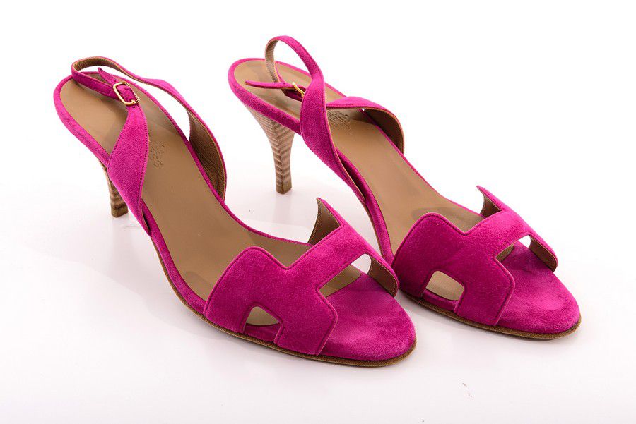 Hermes Magenta Suede Heeled Sandals, Size 39, Boxed - Footwear ...