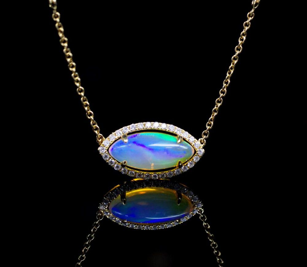 Opal and Diamond Rose Gold Necklace - Necklace/Chain - Jewellery