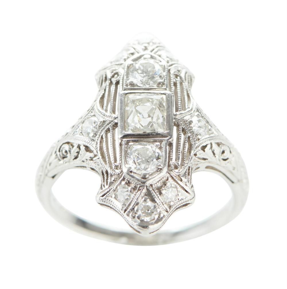 Cartouche Diamond Ring in Platinum and White Gold - Rings - Jewellery