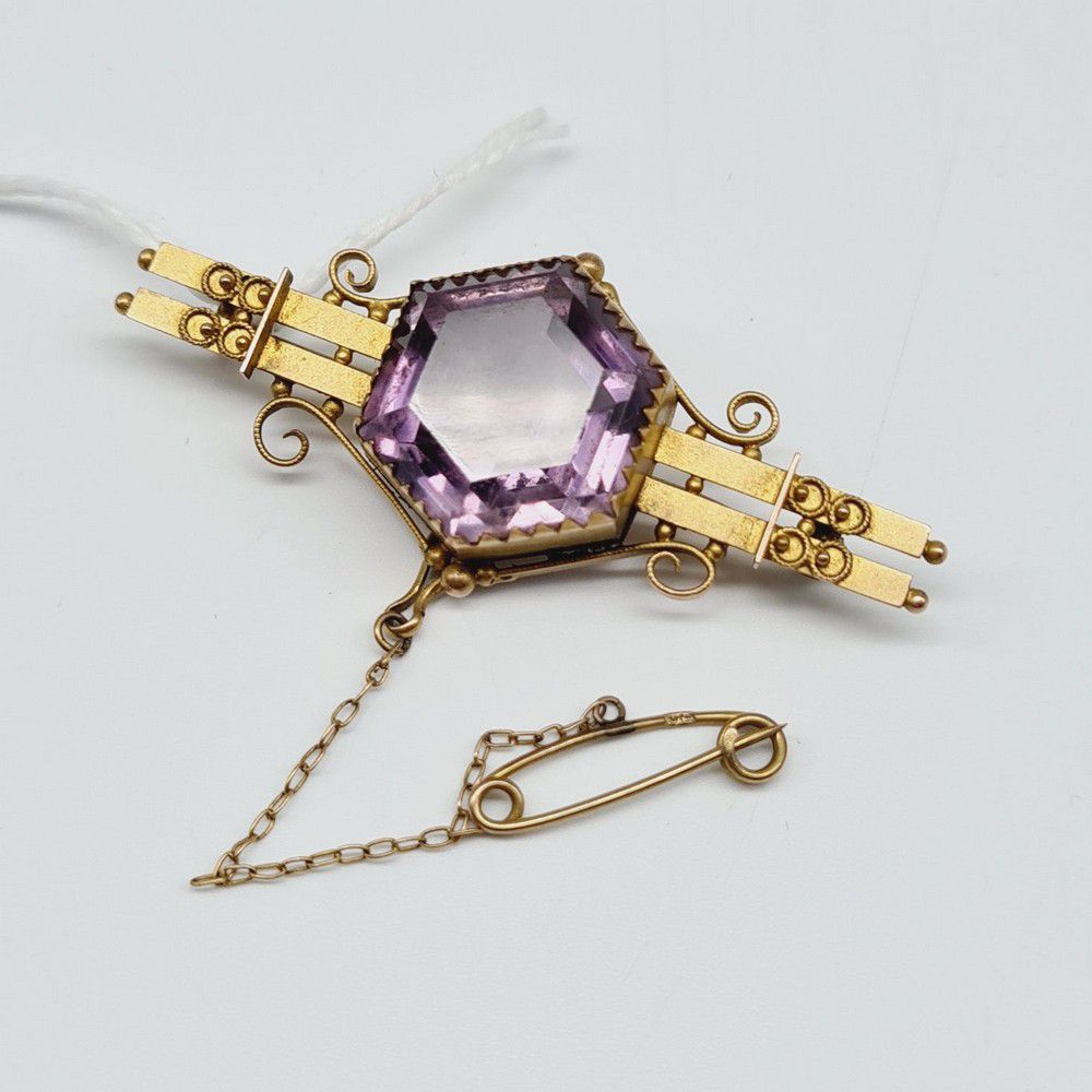Victorian Amethyst Double Bar Brooch by W&S - Brooches - Jewellery
