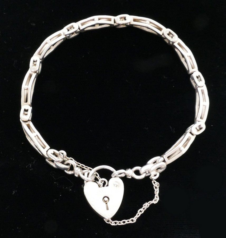 Marquis Link Silver Gate Bracelet with Padlock Clasp - Bracelets ...