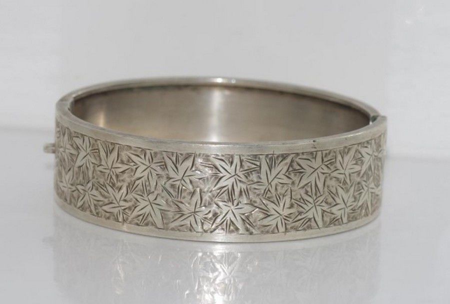 Silver Leaf Hinged Bangle - Bracelets/Bangles - Jewellery