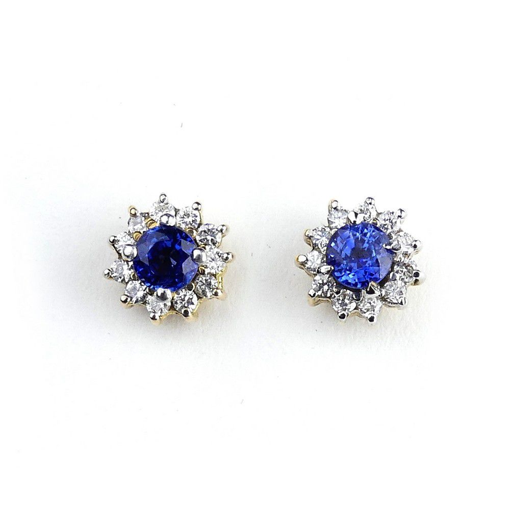 10ct Gold Sapphire & Diamond Stud Earrings with Posts - Earrings ...