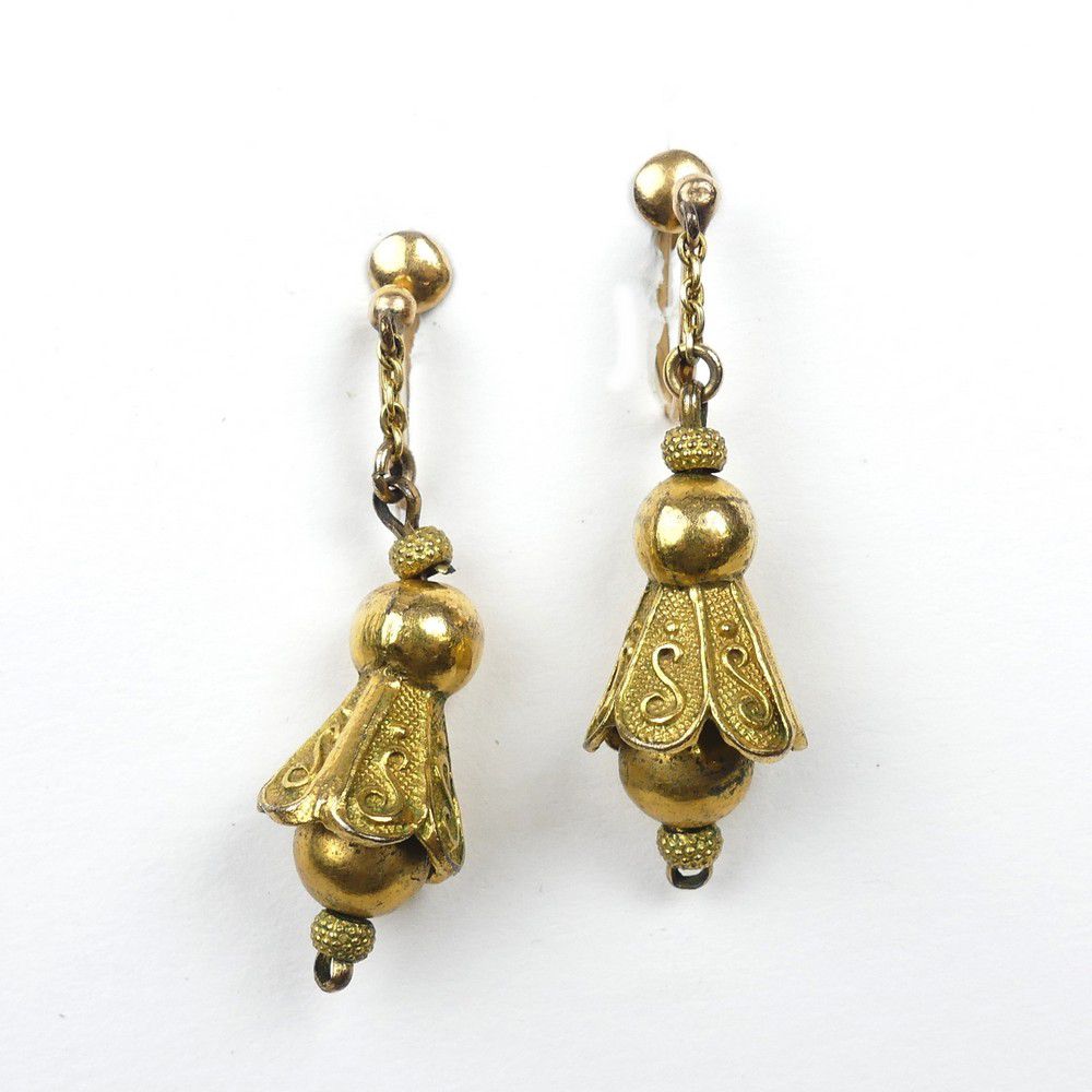 19th Century Bell-Shaped Gold Earrings - Earrings - Jewellery