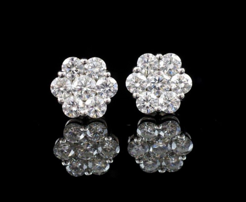 Diamond set 18ct white gold cluster stud earrings marked 18ct ...