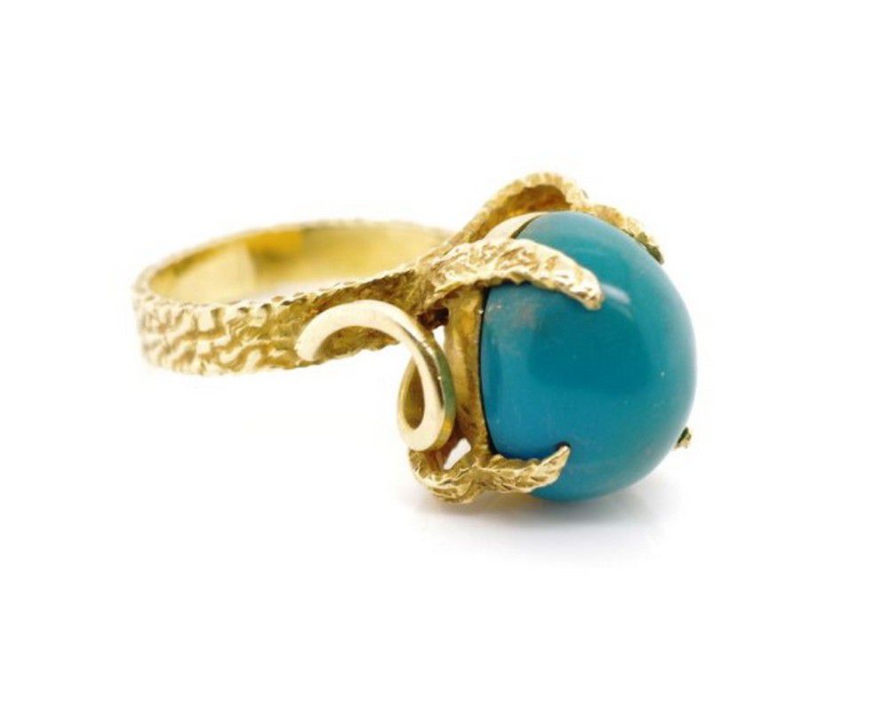 18ct Gold Blue Gemstone Ring, Size M-N - Rings - Jewellery