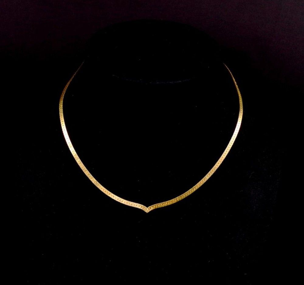 18ct Gold Herringbone Chain V Choker Necklace - Necklace/Chain - Jewellery