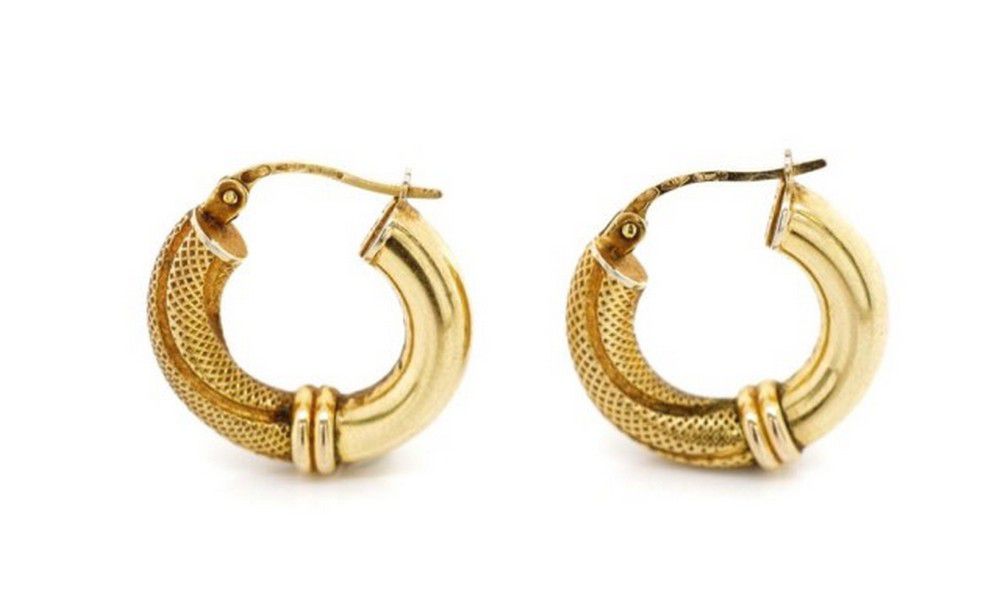 Diamond Patterned Gold Hoop Earrings - Earrings - Jewellery