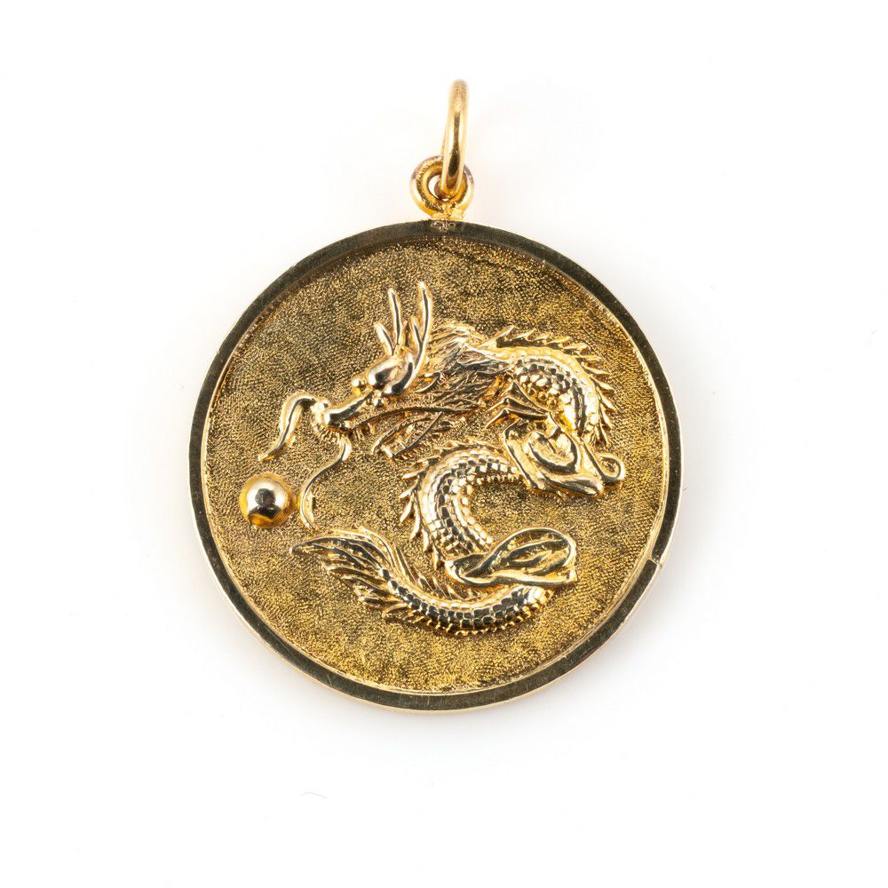 Dragon and Good Fortune Pendant in 13ct Gold - Pendants/Lockets - Jewellery