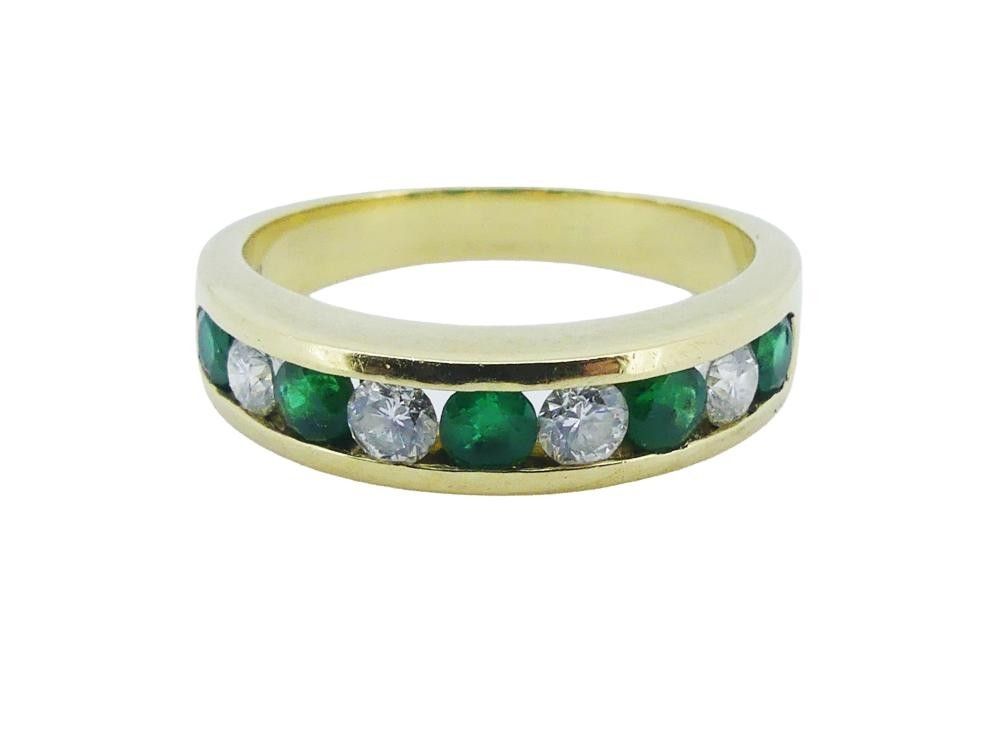 Emerald and Diamond Eternity Ring in 18ct Yellow Gold - Rings - Jewellery