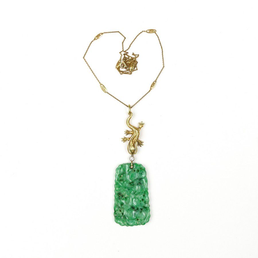 Dragon and Fruit Jadeite Pendant Necklace - Zother - Oriental