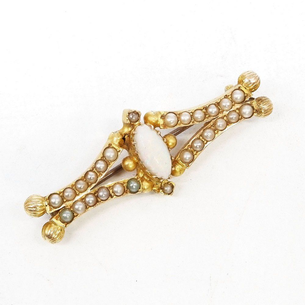 15ct Gold Opal and Pearl Brooch - Brooches - Jewellery