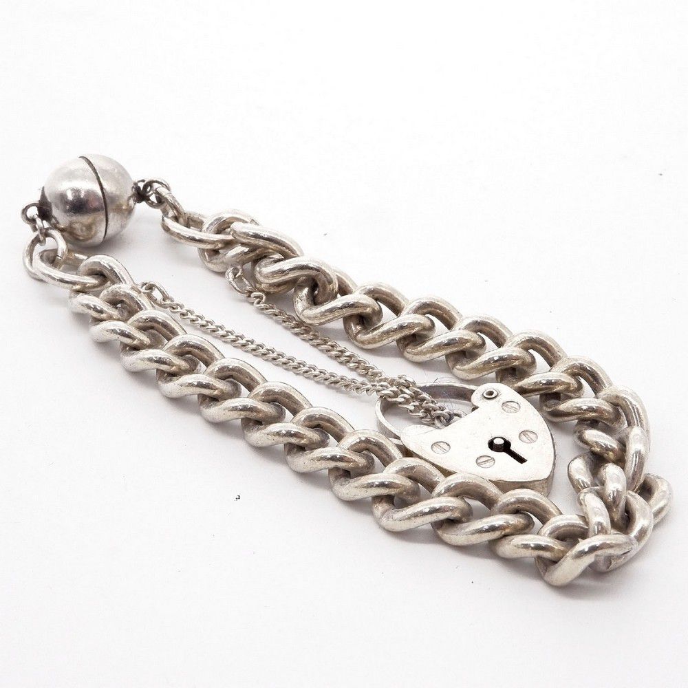 Heart Lock Curb Link Bracelet in Sterling Silver - Bracelets/Bangles ...