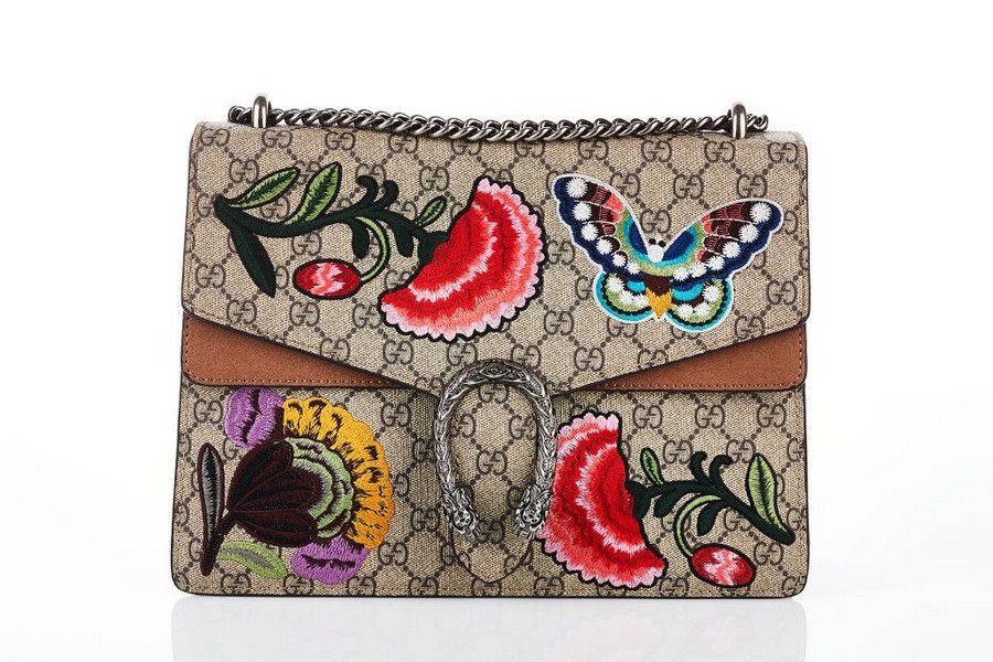 Gucci Butterfly Shoulder Bag with Floral Applique Handbags