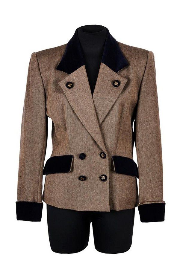 Hermes, double breasted Whipcord jacket, brown wool with navy ...