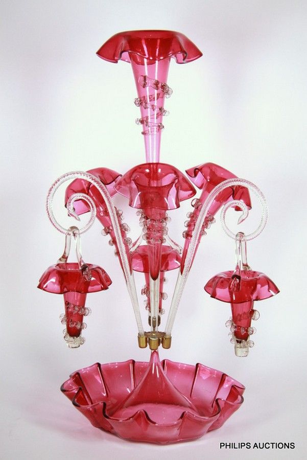 Victorian Cranberry Glass Epergne with Spiral Motifs - British ...