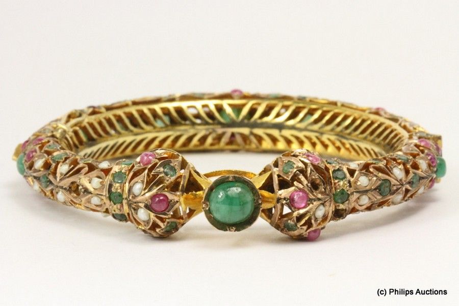 Indian Emerald, Ruby, and Pearl Gold Wedding Bangle - Bracelets/Bangles ...