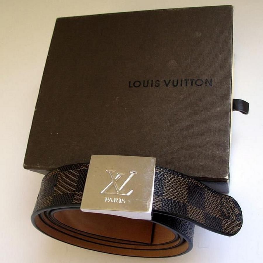 LOUIS VUITTON belt LV logo black x gold metal fittings leather x