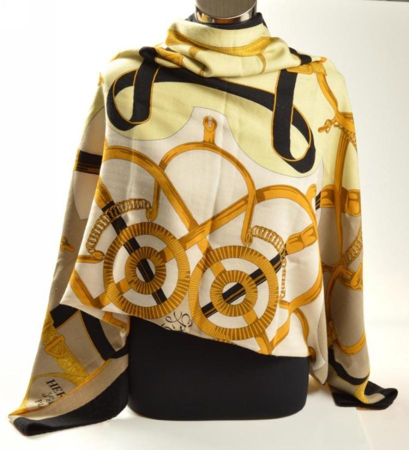 Hermes Cashmere and Silk Shawl, Eperon D'or Design - Shawls, Scarfs