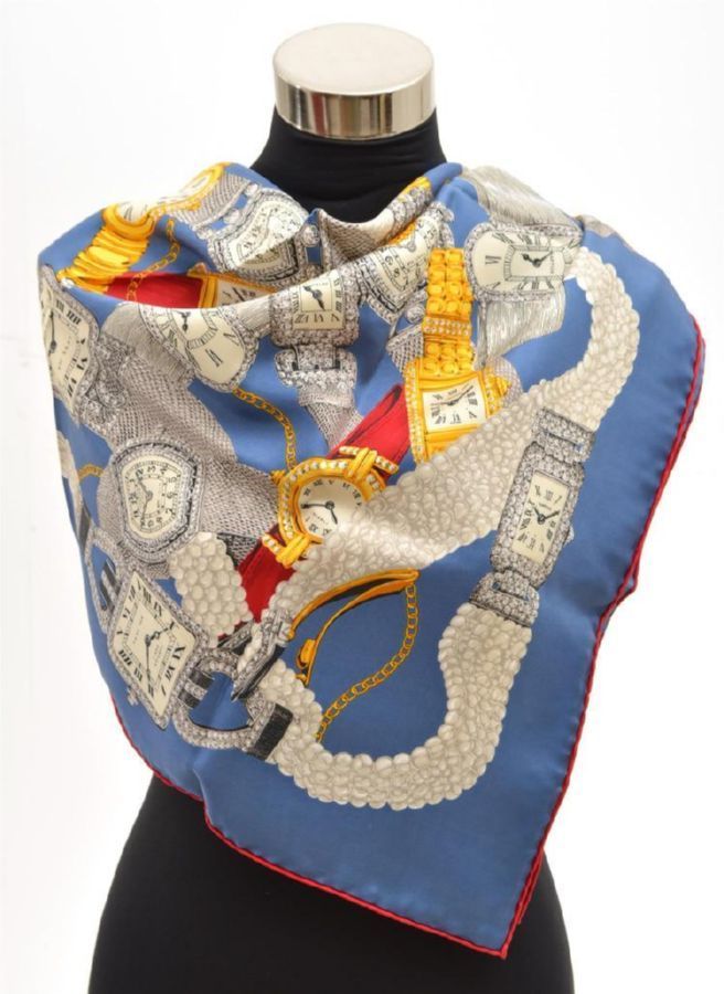 Cartier Silk Scarf with Silver and Gold Watches - Shawls, Scarfs