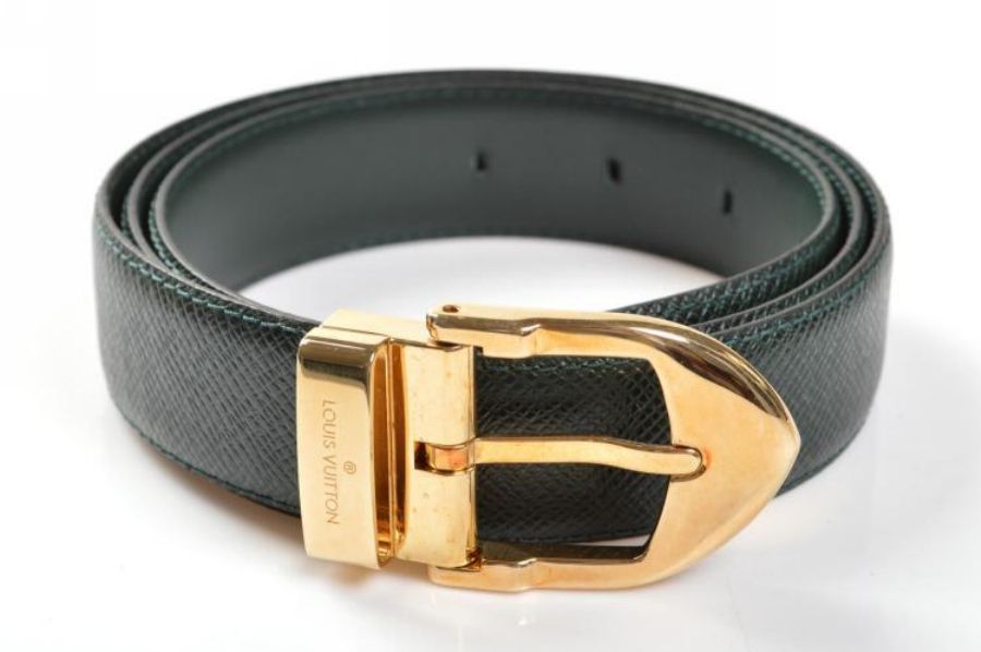 Louis Vuitton Forest Green Leather Belt with Gold Buckle - Belts ...
