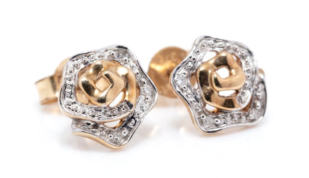 9ct Rose Gold Tudor Rose Diamond Stud Earrings - Earrings - Jewellery